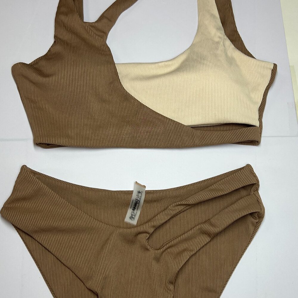 Nude Cutout 2PC Ribbed Bikini Size S